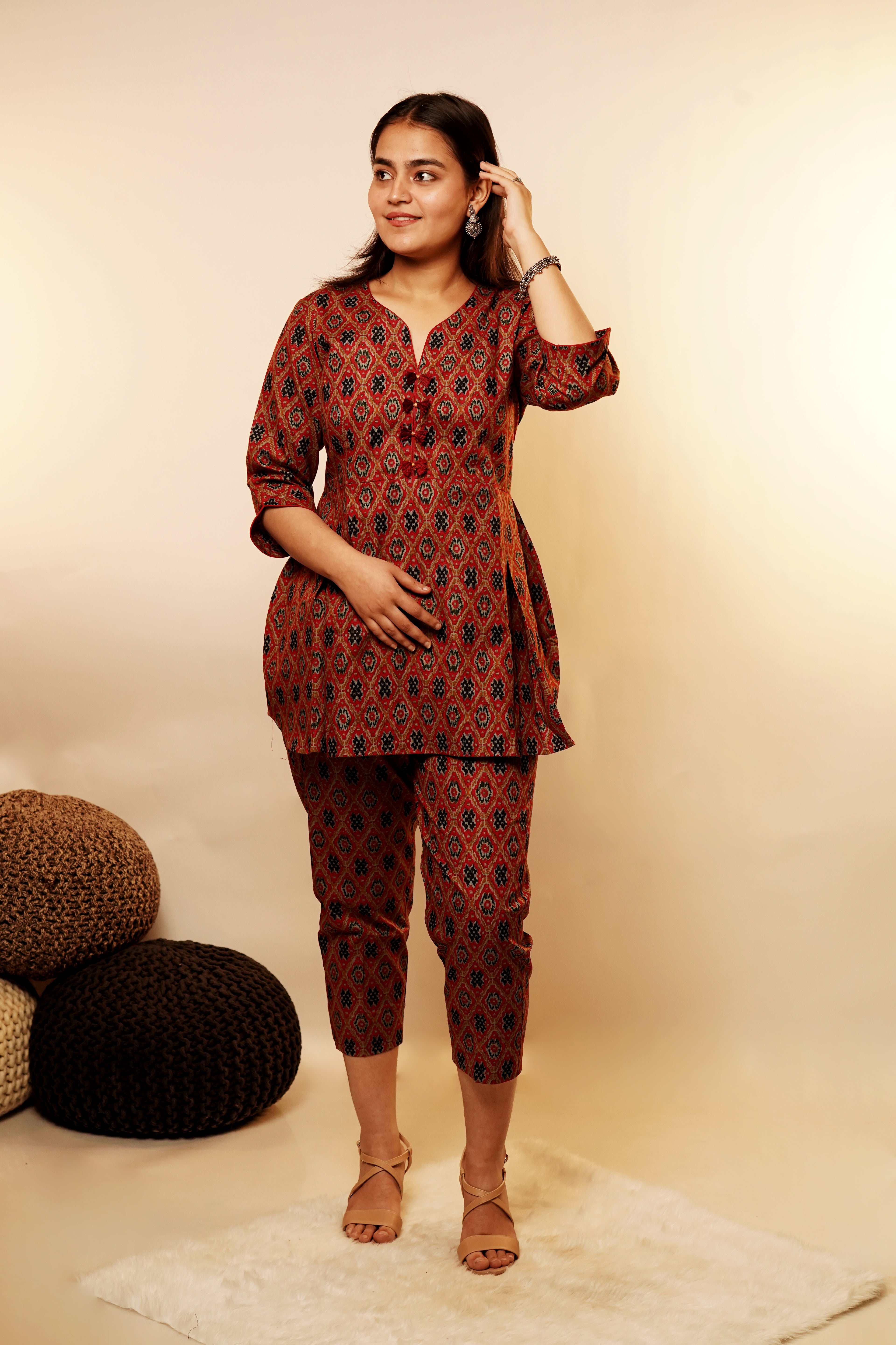 Maroon Ikkat Top Co-Ord Set
