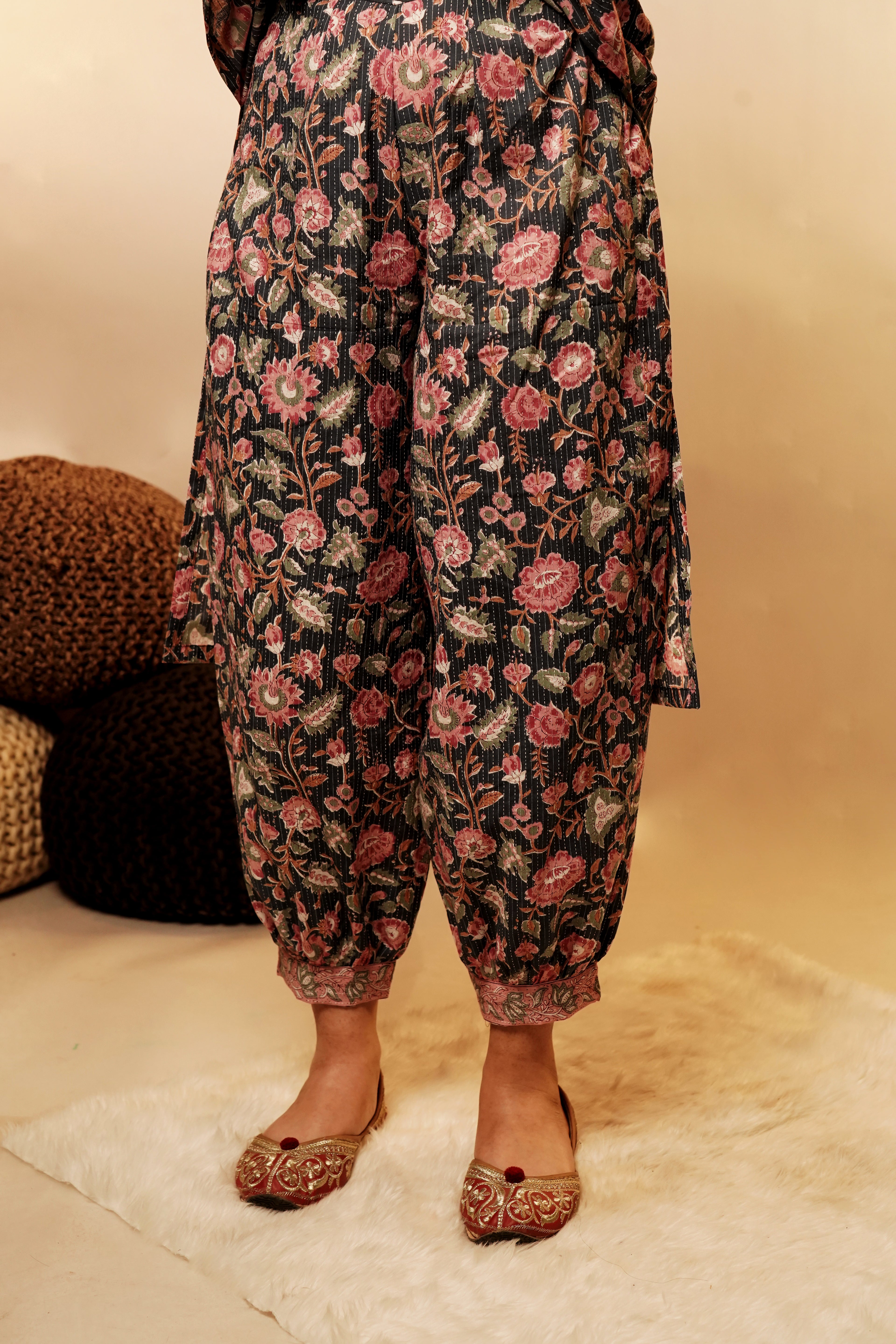 Black Floral Afgani Pants