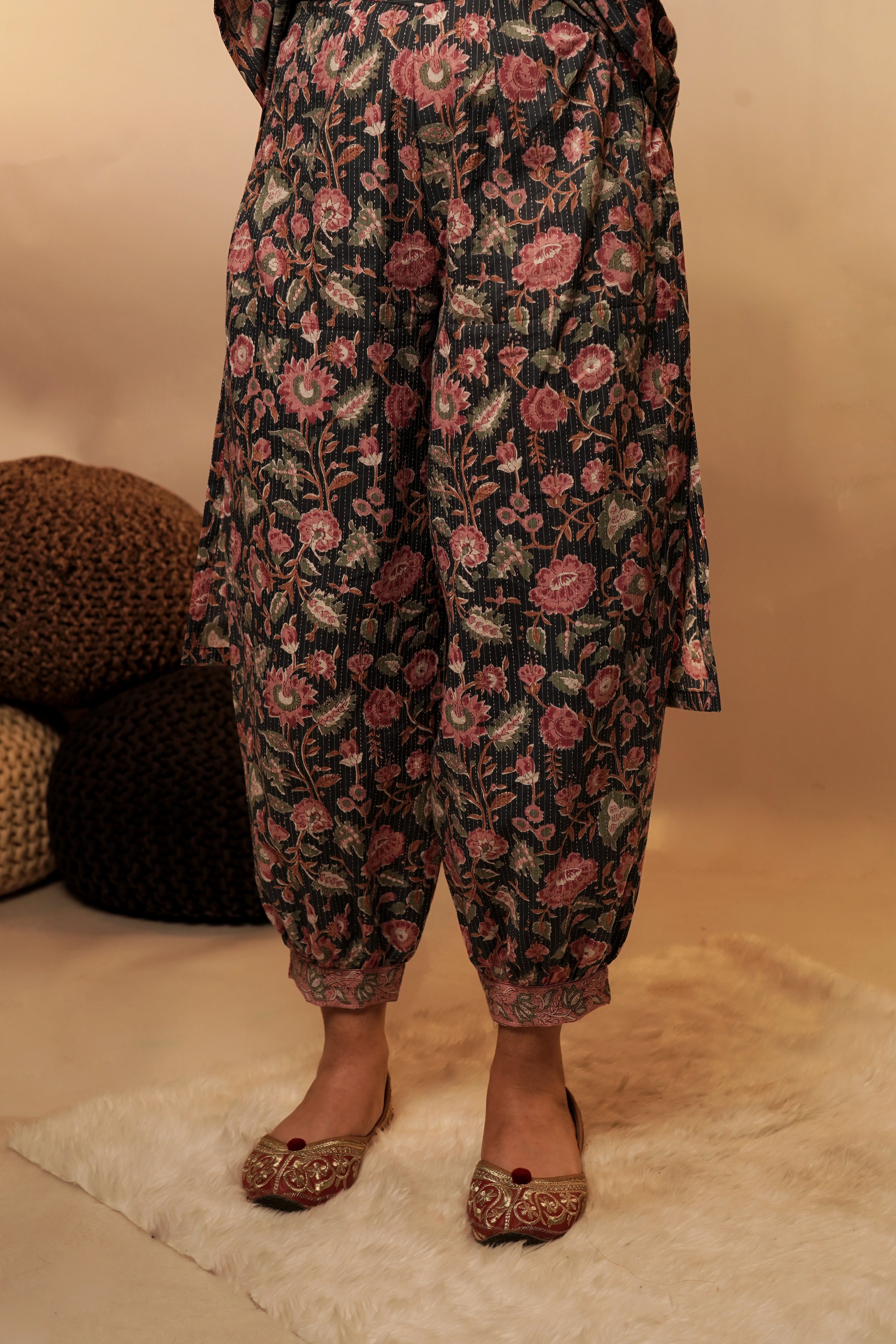 Black Floral Afgani Pants