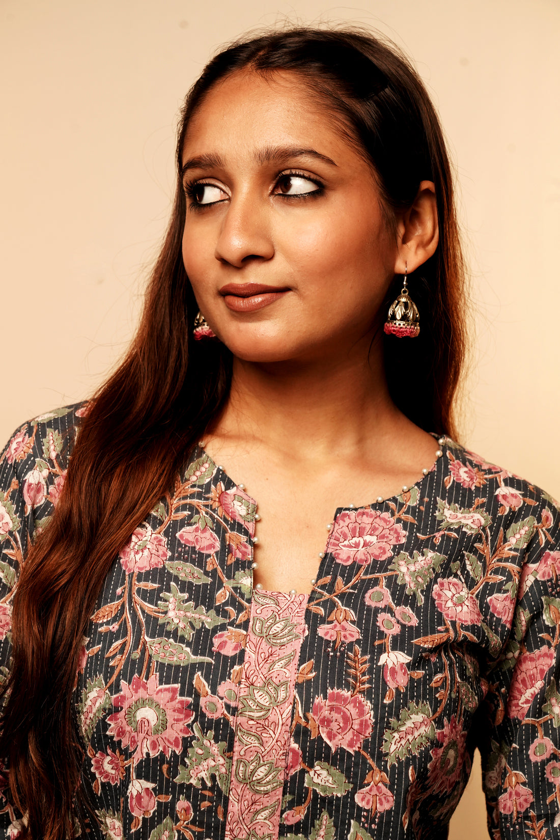 Black Floral Long Kurta