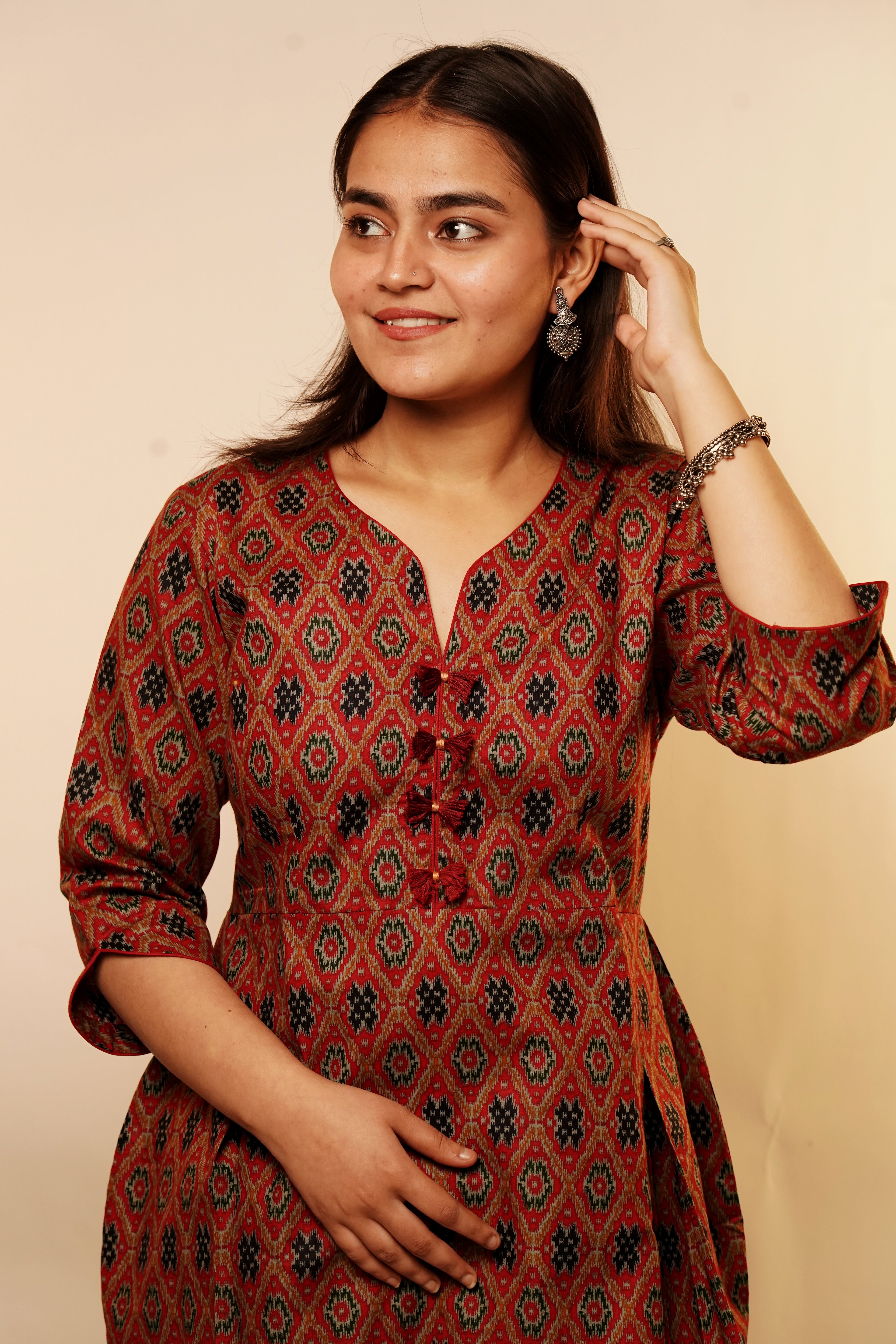 Maroon Ikkat Top Co-Ord Set