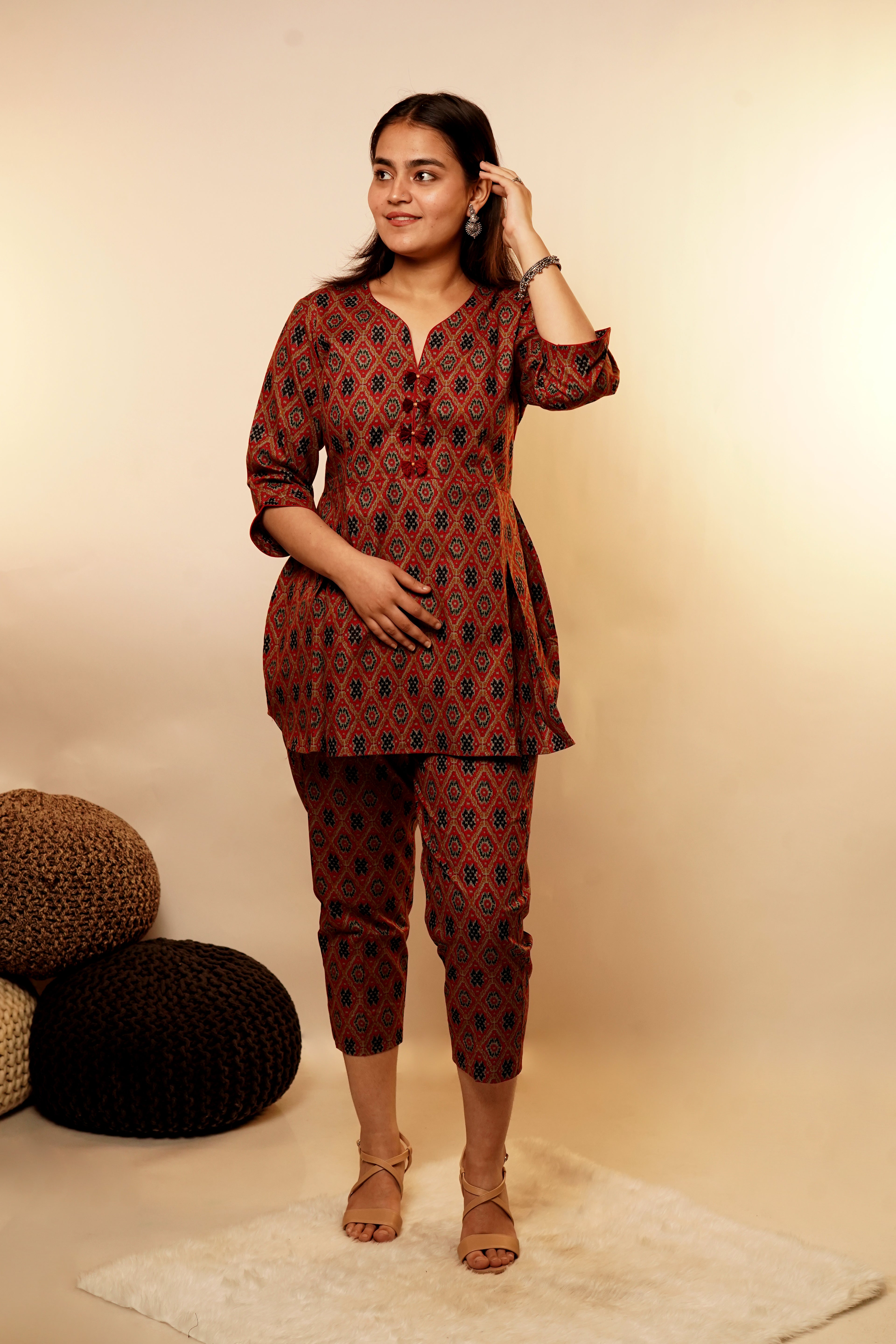 Maroon Ikkat Pants