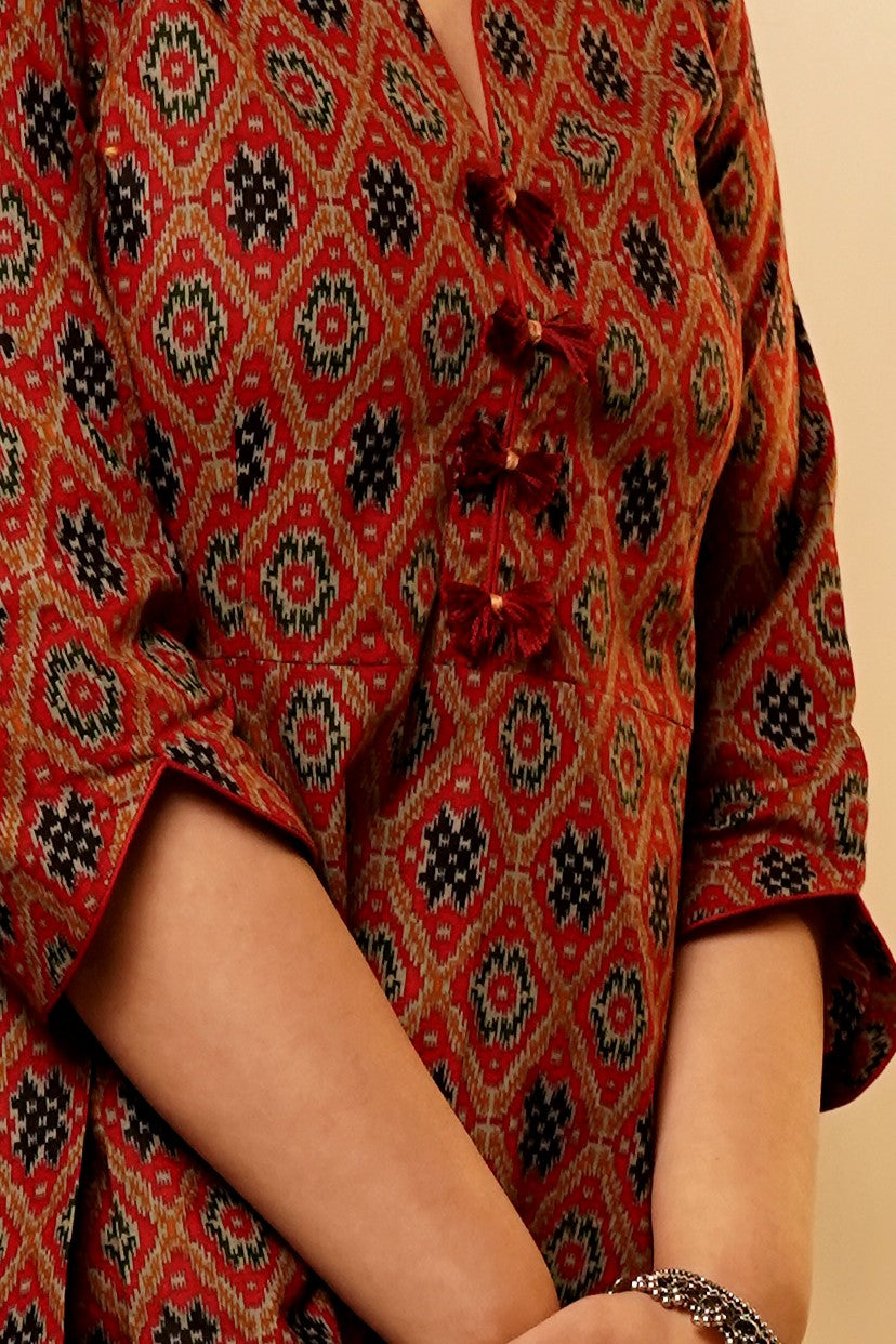 Maroon Ikkat Top Co-Ord Set