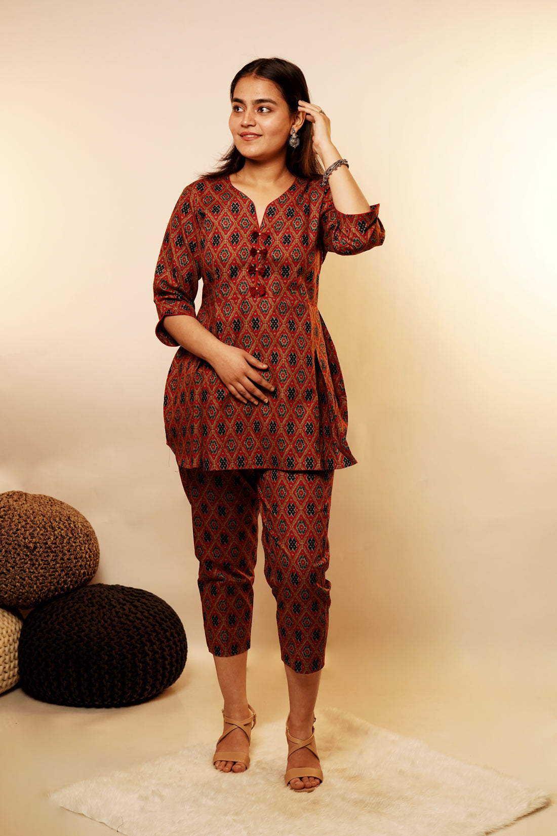 Maroon Ikkat Top