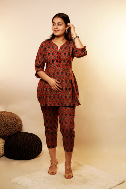 Maroon Ikkat Top Co-Ord Set