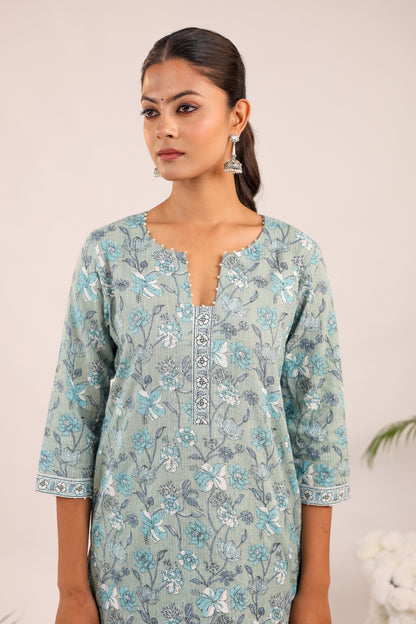 Pastel Grey Floral Printed Cotton Cord - Set