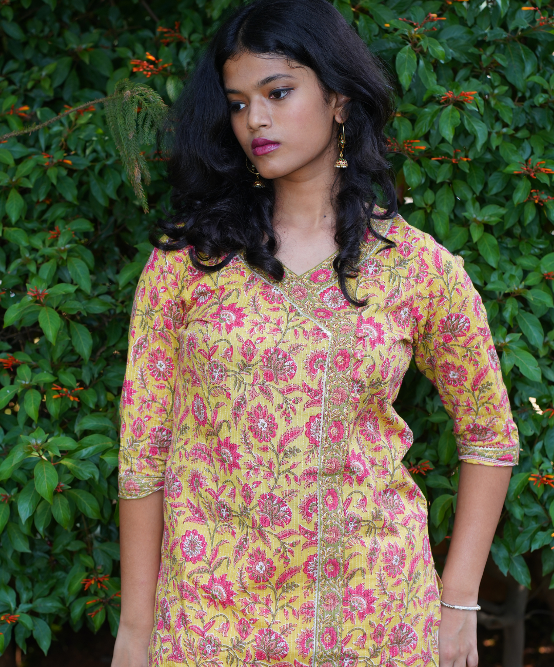 Yellow Long Kurta Set With White Palazzo