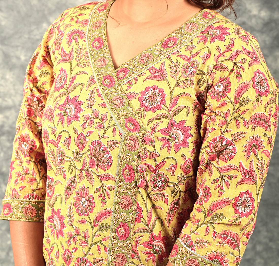 Yellow Long Kurta Set With White Palazzo